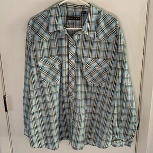 Roper turquoise brown plaid long sleeve button down western shirt Size 3X